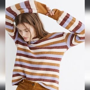 Madewell Bubble-Sleeve Striped Multicolor Mock-Neck Sweatshirt